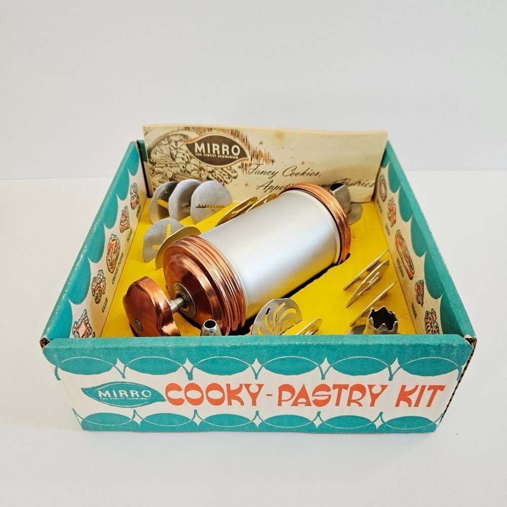 Vintage '70s Mirro Complete Aluminum Cookie-Pastry Press 16 Piece Kit - In Box